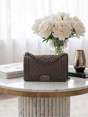 CHANEL Quilted Boy Shoulder Bag in Dark Taupe